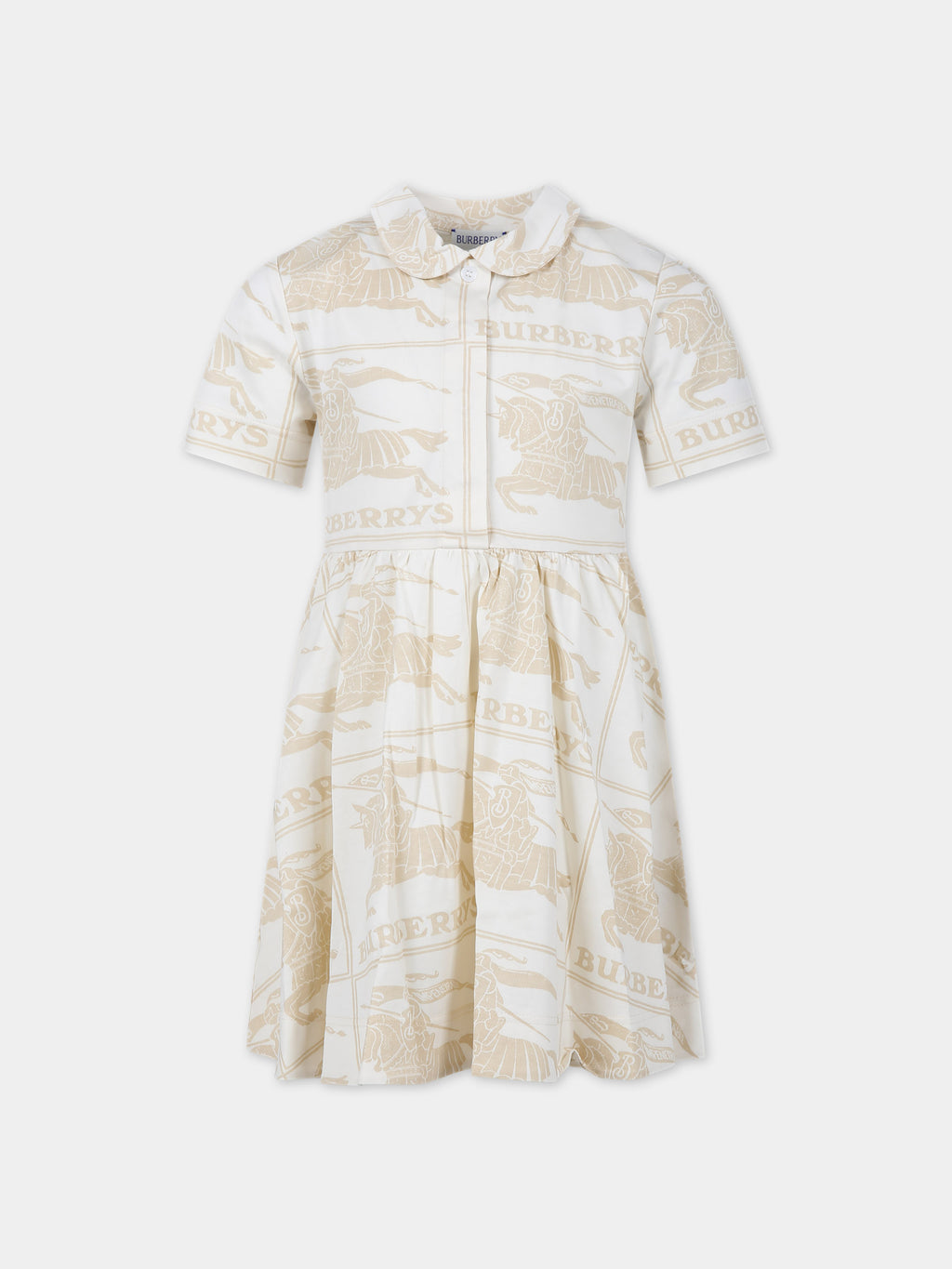 Ivory dress for girl with all-over logo